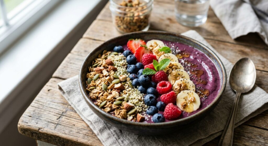Antioxidant Powerhouse Acai Bowl with Homemade Granola and Fresh Berries